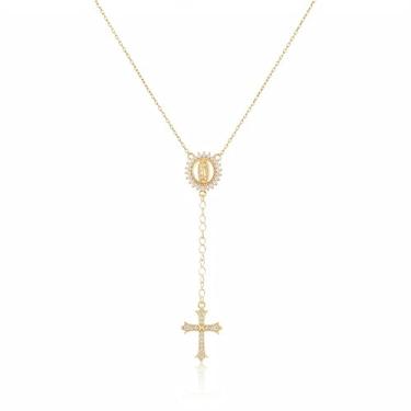 Imagem de Colar feminino delicado banhado a ouro 14 k com pingente de cruz de diamante não manchado moderno Dia de Ação de Graças Cristão Fé Religiosa Joias Presentes, Latão, Zircônia cúbica