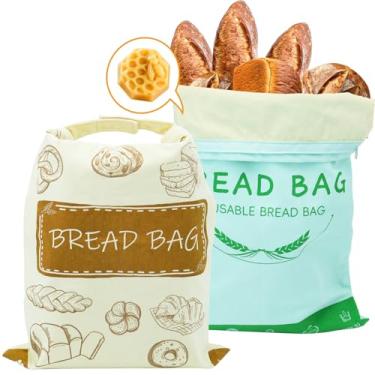 Imagem de Pacote com 2 sacos de pão reutilizáveis de cera de abelha de 30 x 45 cm para pão caseiro, sacos de cera de abelha de algodão, saco de fermento, armazenamento de preservação de frescor e congelamento