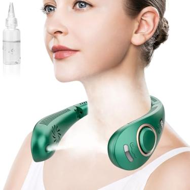 Imagem de Ventiladores pessoais para o seu pescoço, ventilador de pescoço dobrável com spray de névoa recarregável Usb-C 5 velocidades, faixa de pescoço leve, ventiladores de água de resfriamento que sopram ar