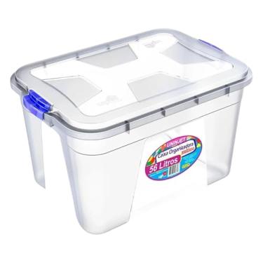 Imagem de Caixa Organizadora Transparente Multiuso 56 Litros com Trava de Segurança Plástico Resistente