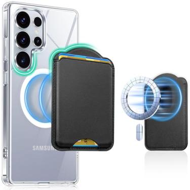 Imagem de Norllben Carteira MagSafe para Samsung Galaxy S25/S24 Series, Fold 7 com capa magnética, para iPhone 17/16/15/14/13/12 séries, porta-cartão magnético de couro com bloqueio de RFID, comporta 3 cartões