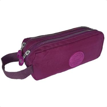 Imagem de Estojo Escolar Feminino Organizador Duplo C Alça Porta Lápis (Roxo)