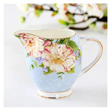 Imagem de Jarra grande para espumar leite de porcelana, conjunto de café de cerâmica, jarro de leite doméstico, copo de chá, creme de servir (azul, 300 ml)