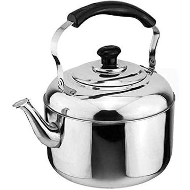 Imagem de Chaleira de fogão para fogão, chaleira de acampamento, criatividade, restaurantes, bule de chá de aço inoxidável de grande capacidade, apito ao ar livre ou armazenamento de água para H (prata 4L)