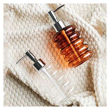 Imagem de KUYBTU Dispensadores de sabão de bancada, dispensadores de sabão de vidro âmbar, frascos de bomba de líquido recarregáveis, loção transparente para cozinha ou banheiro