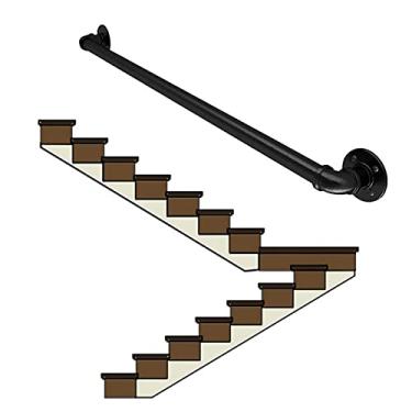 Imagem de Corrimão de escada - kit completo, corrimão de tubo preto industrial de escada com suporte de montagem na parede, casa contra a parede, grades internas e externas para idosos (tamanho: 4,3 m)