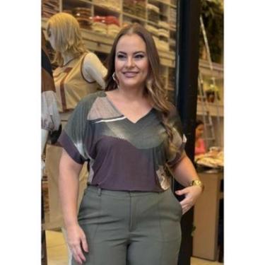 Imagem de Blusa Plus Size Estampada Gola V em Malha Leve Venete Cor:;Tamanho:52;Gênero:Feminino-Feminino