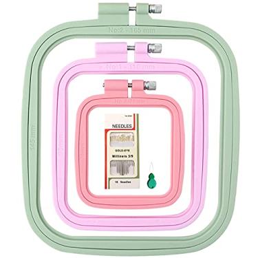 Imagem de ZOCONE Bastidores de bordado quadrados, 3 peças de bastidores de plástico ABS para bordado, molduras de bordado para costura, bordado, projetos de bordado (3 tamanhos-7,6 cm, 10,9 cm, 16,5 cm)