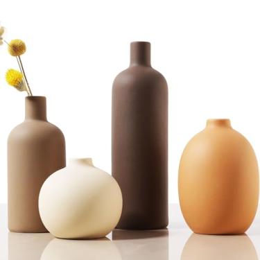 Imagem de Joeabor Conjunto de 4 vasos de cerâmica, vasos de flores decorativos para casa, escritório, sala de estar, quarto, cozinha, casa de fazenda moderna, rústico, boêmio, decoração estética para