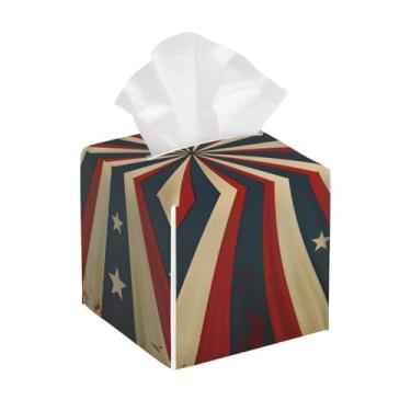 Imagem de Porta-lenços de couro quadrado à prova d'água bandeira americana organizador de papel facial abstrato com cinto inferior estojo de tecido para mesa, banheiro, escritório, mesa, carro, decorativo