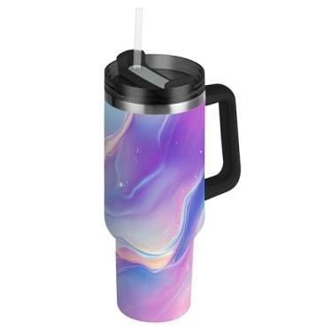 Imagem de SEHANY Copo colorido com padrão de mármore de 850 g com tampa e canudo, aço inoxidável de vácuo duplo isolado garrafa de água esportiva suporte para copo de café de viagem à prova de vazamento para