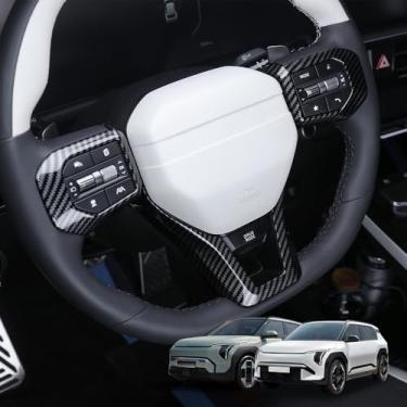 Imagem de Cnaurda Capa de moldura de volante de carro ABS, capa de painel de botão de volante, proteção interna da moldura de direção compatível com acessórios Kia EV3 GT-line 2024-2025 (GT-Carbon)