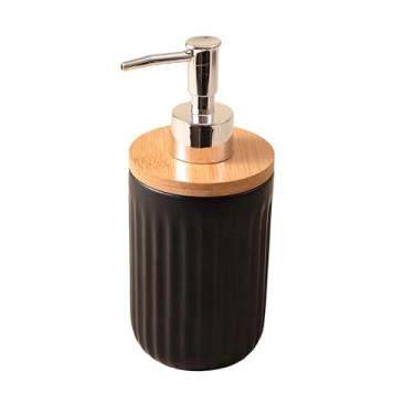 Imagem de Porta Sabonete Líquido em Cerâmica Canelado com Bambu Preto - Oikos