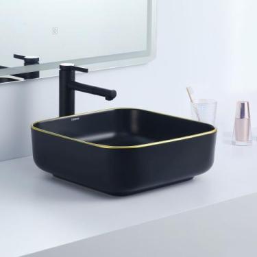 Imagem de Cuba Deend De Cerâmica Quadrina NeroDorato Banheiro 39x39x14cm