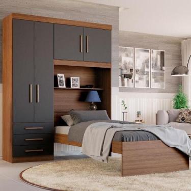 Imagem de Guarda-Roupa Solteiro com Cama e Baú Advantage 4 Portas 3 Gavetas Ipê 