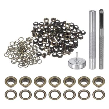 Imagem de HARFINGTON Kit de ferramentas de ilhós com 100 peças, conjunto de ilhós de cobre de 4 mm com furador oco, ferramentas de fixação de ilhós para roupas cinto de tecido de couro, bronze