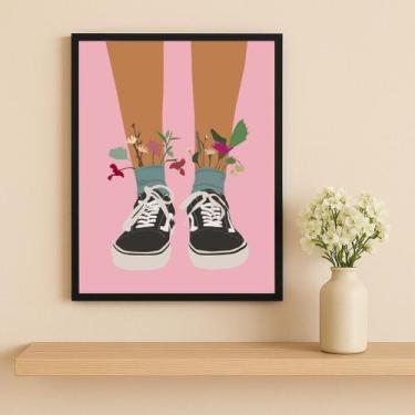 Imagem de Quadro Fem AdolescTênis Flores 33x24cm Mold Preta Vidro - Quadros On-l