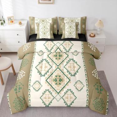 Imagem de Erosebridal Conjunto de edredom Queen tribal ocidental com 7 peças, cama asteca exótica em uma bolsa, do sudoeste, nativo americano, para homens, adultos, boêmio, geométrico, diamante, conjunto de