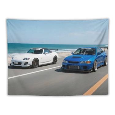 Imagem de HouLaiZhe JDM Tapeçaria de carro Mx5 Vs R34 Seaside Road Racing Jdm pendurado na parede quarto decoração de casa tapeçarias estética piquenique decoração de parede arte de parede para dormitório sala