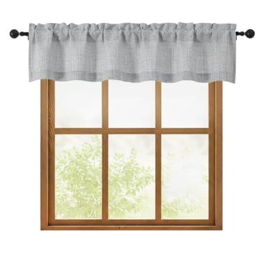 Imagem de OWENIE 1 peça de sanefa cinza para janelas, cortina pequena com filtro de luz texturizada para banheiro, porão, sala de estar, quarto, meia cortina para janelas, 152 x 30 cm C