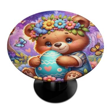 Imagem de hongjinglin Toalha de mesa redonda com borda elástica de Páscoa, toalha de mesa redonda limpável para ambientes internos e externos, pátio, jantar, cozinha, festival, decoração para mesas de 114 a 127