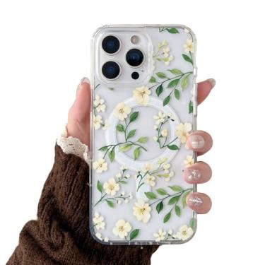 Imagem de EYZUTAK Capa magnética para iPhone 16e com flores compatível com MagSafe, bonita floral elegante estética capa protetora fina transparente antiamarelamento para meninas e mulheres - bege