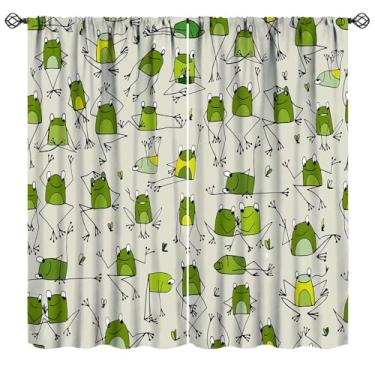Imagem de JanJCurt Cortinas engraçadas de sapo, arte abstrata floresta verde desenhos animados animais sapos bolso varão tratamentos de janela para crianças quarto de bebê sala de estar banheiro, 106,7 x 114,3