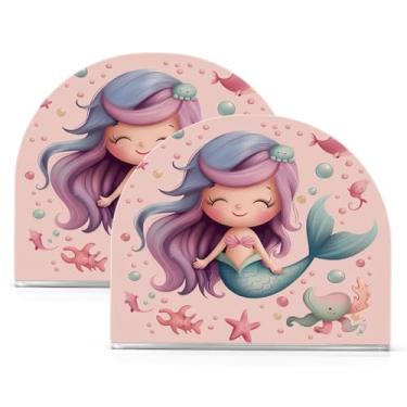 Imagem de Wassud Porta-guardanapos de acrílico de sereia de desenho fofo, dispensador de guardanapo de papel moderno em forma de U para mesa, cozinha, sala de jantar, bancada 2 peças (comporta 50-60 guardanapos