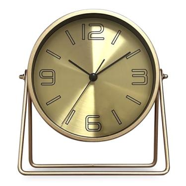 Imagem de QIYAODECO Relógio de mesa de metal vintage para quarto, com ângulo ajustável pequeno, relógio de cabeceira operado por bateria, mesa decorativa, decoração preta estilo antigo, presente adulto infantil