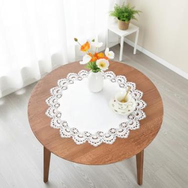 Imagem de Toalha de mesa redonda redonda jacquard de renda branca de 61 cm, toalha de mesa vintage elegante, toalha de mesa para decoração de mesa, para cômoda de casa, cachecol, sala de jantar e mesa de centro