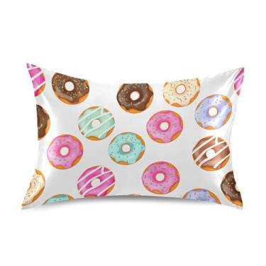 Imagem de xigua Fronha de cetim colorida donuts para cabelo e pele lavável na máquina almofada de cetim antiderrapante capa de travesseiro padrão com fecho de envelope, 50,8 cm x 66 cm
