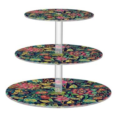 Imagem de CEBUGI Suporte de cupcake de 3 camadas, floral vibrante, suporte redondo para bolo, torre, bandeja de servir em camadas de acrílico para chá, chá de bebê, casamento e mais