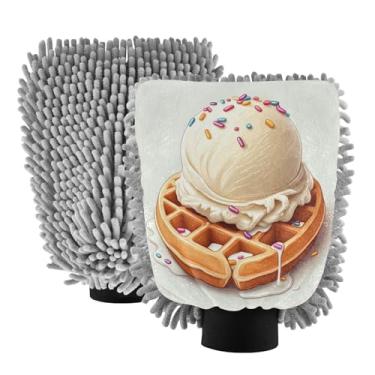 Imagem de STAYTOP Deliciosas luvas de waffle para lavagem de carro para sorvete, 2 peças, luvas de microfibra de chenille, sem arranhões, panos de esponja de lavagem ultra absorventes para carros, limpeza