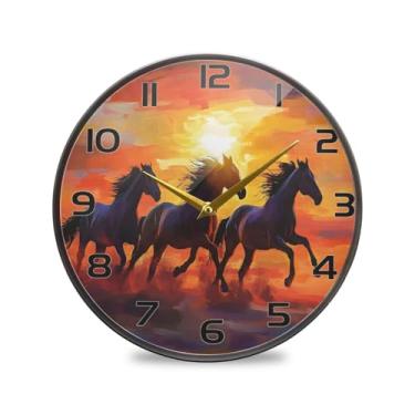 Imagem de YETTASBIN Wild Horses Relógio de parede acrílico - Silencioso, sem tique-taque, operado por bateria, relógio redondo decorativo criativo para cozinha, sala de estar, banheiro, decoração de escritório