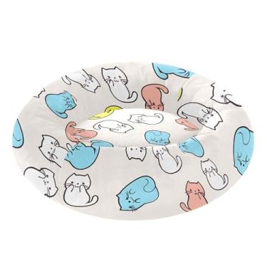 Imagem de SEHANY Cama de cachorro com estampa de gatos fofos, removível e lavável, pequena, redonda para gatos, cama fofa super macia para animais de estimação com fundo antiderrapante para cães pequenos e
