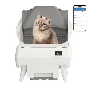 Imagem de Caixa de areia automática para gatos autolimpante - controle de aplicativo, design aberto, monitor de saúde inteligente, adequado para gatos e gatinhos médios, segurança anti-beliscar, operação