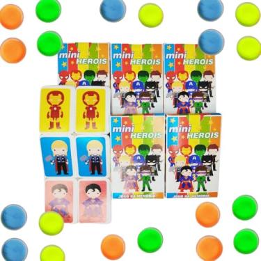 Imagem de Conjunto de 10 Jogos da Memória Herois + 10 Massinhas Pula com Cápsula, Brinquedos Educativos Infantis Lembrancinha