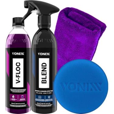 Imagem de Vonixx KIT Blend Spray Black Edition Cera para Carro Preto Shampoo V-Floc 500ML Pano 40x40cm Aplicador