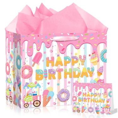 Imagem de Wayyogh Saco de presente de sorvete com papel de seda e cartão de felicitações (branco e rosa)