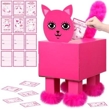 Imagem de Eaasty Pink Kitty Valentine Boxes for Kids DIY Valentines Day Mailbox Kits with 32 Cute Kitty Valentine Cards for School Classroom Boys Girls Gifts Exchange & Greeting Craft Party Favor