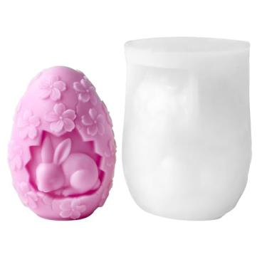Imagem de Molde de sabonete de coelho em forma de ovo – Design de molde de silicone de Páscoa com coelho e flor para fazer sabão faça você mesmo, bombas de banho, velas e artesanato