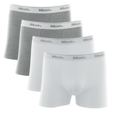 Imagem de Kit Cueca Boxer Mash 4 Peças Masculina Algodão Elástico, Branco 01, P