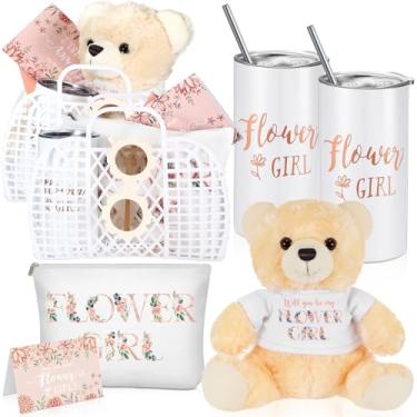 Imagem de Sieral 2 conjuntos de 18 peças de cesta de geleia para meninas de flor, incluindo florista, copo de urso, bolsa de maquiagem, pulseira, cartão de proposta com envelope de caneta, bolsa de plástico