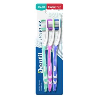 Imagem de Escova Dentes Ultra Flex Macia, Rosa/Azul/Verde, Dentil, 3 unidades