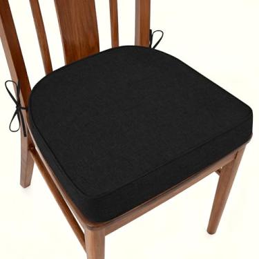 Imagem de AddGrace Almofadas de cadeira de cozinha antiderrapantes para cadeira de jantar com capa lavável na máquina almofadas de assento de cozinha em forma de D com laços 42 x 40 x 5 cm, conjunto de 1 preto