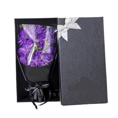 Imagem de Caixa de presente de buquê de flores de rosas artificiais - para namorada, mãe, Natal, Dia dos Namorados, presentes de casamento (roxo)