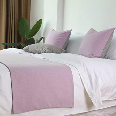 Imagem de Cachecóis de corredor de cama de hotel, colchas simples, cor sólida, Queen King, lenço, protetor para hotel, casa, pousada, quarto, cama, lenço, decoração, roxo, 48 x 240 cm (cama de 1,8 m)