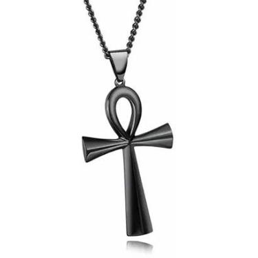 Imagem de Correntinha Masculina Colar De Homem Pingente De Cruz Corrente Crucifixo Ankh Aço Inoxidável Inox-Masculino