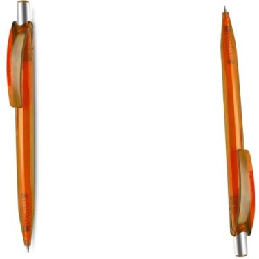 Imagem de Caneta Esferográfica em Alumínio Reciclado, Retrátil, Escrita Azul, Corpo Cilíndrico Emborrachado, Ponta 0.8cm, Ambidestro, 15g (Kit 2 Laranja)