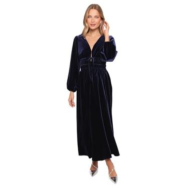 Imagem de Petal & Pup Vestido feminino Cece-Velvet-Manga Longa-Maxi-Dress-Midnight-Blue, Azul-escuro, G